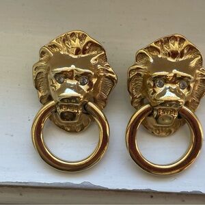 Vintage KJL Kenneth J Lane For Avon Lion Door Knocker Pierced Earrings